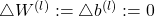 \triangle W^{(l)} := \triangle b^{(l)} := 0