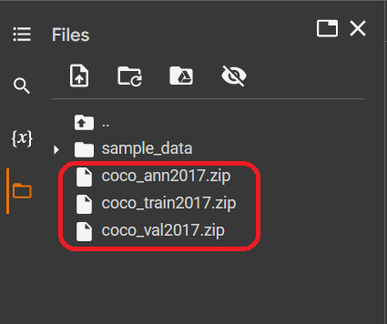COCO Dataset zip files